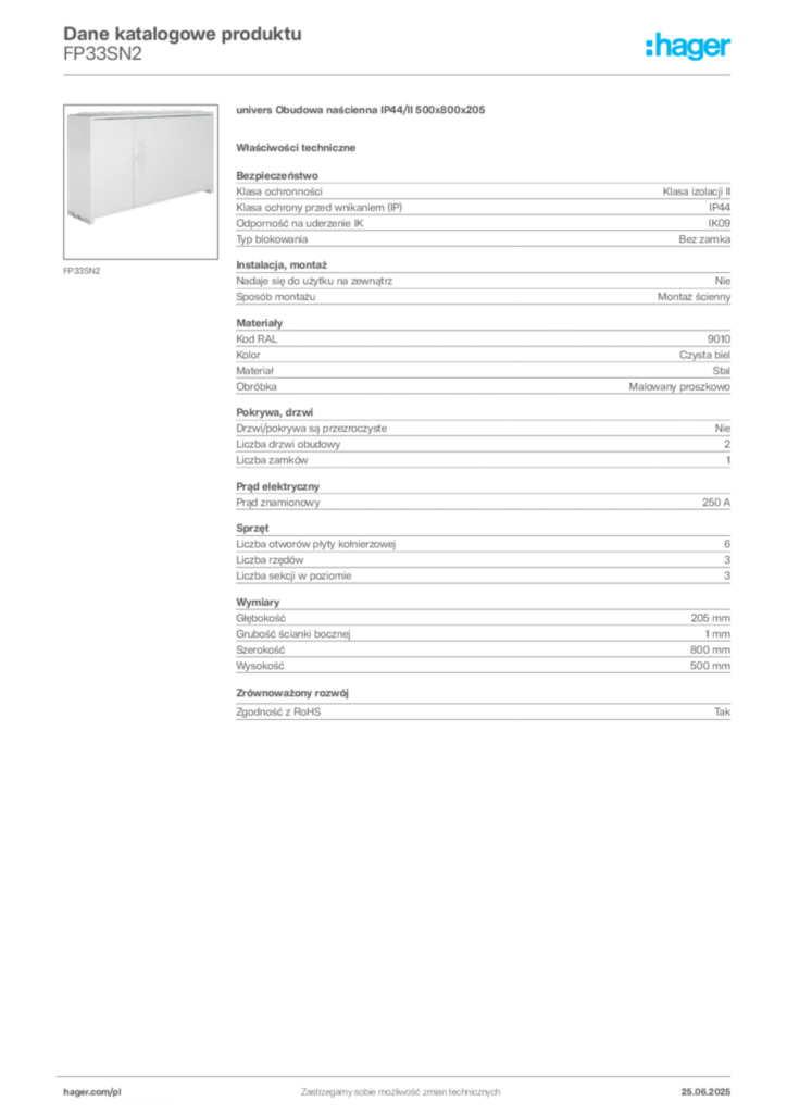 Zdjęcie Hager Karta katalogowa FP33SN2 | Hager Polska