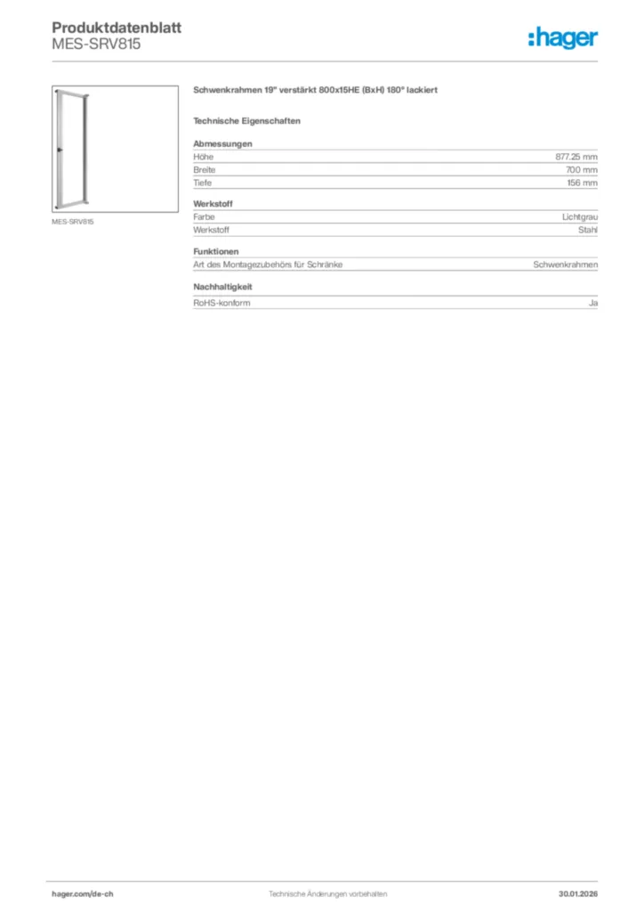 Bild Hager Produktdatenblatt MES-SRV815 | Hager Schweiz