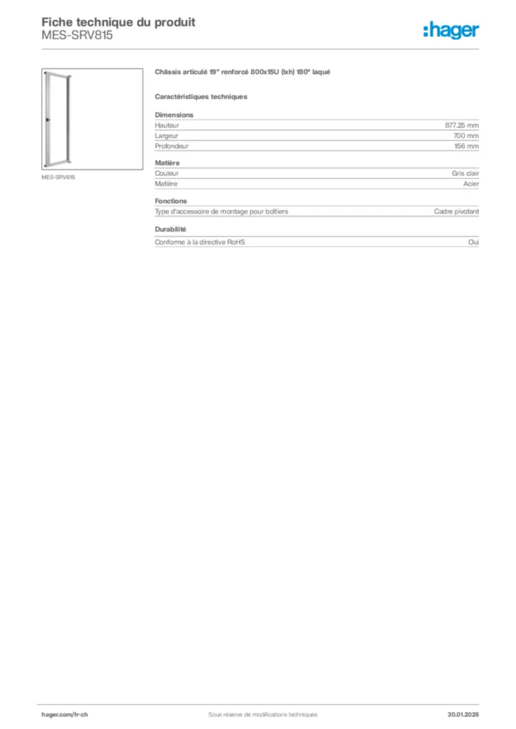 Image Hager Fiche technique du produit MES-SRV815 | Hager Suisse