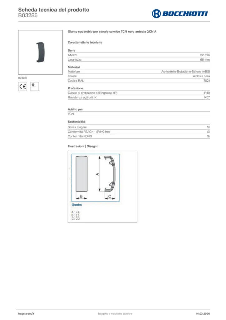 Immagine Bocchiotti Scheda tecnica del prodotto B03286 | Hager Italia