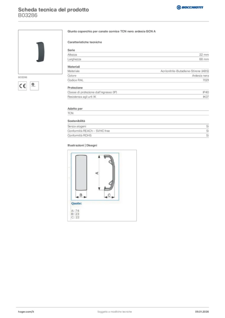 Immagine Bocchiotti Scheda tecnica del prodotto B03286 | Hager Italia