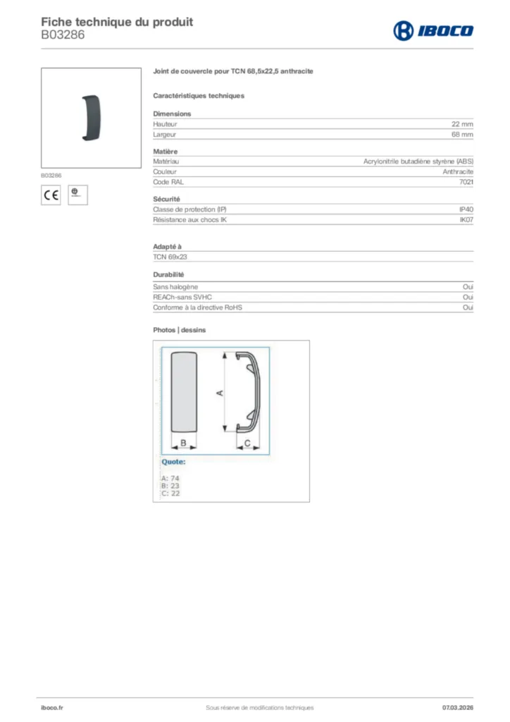 Image Iboco Fiche technique du produit B03286 | Hager France