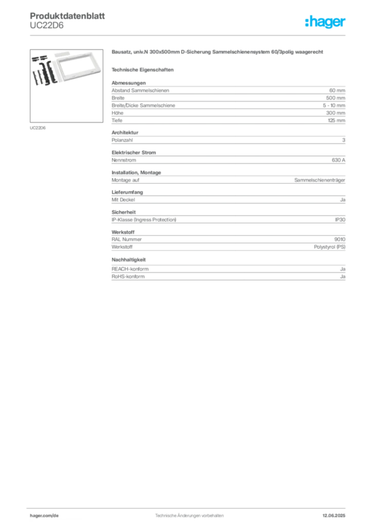 Bild Hager Produktdatenblatt UC22D6 | Hager Deutschland