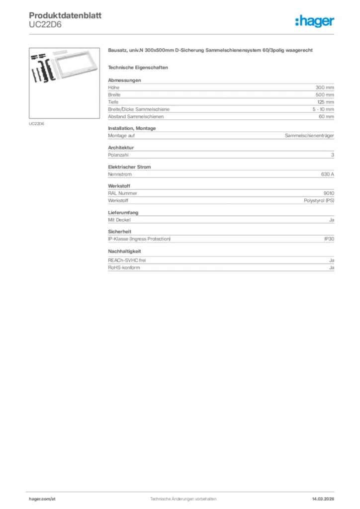 Bild Hager Produktdatenblatt UC22D6 | Hager Deutschland