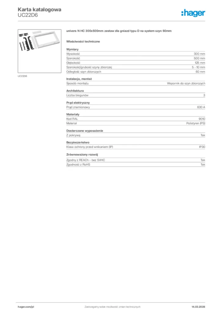 Zdjęcie Hager Karta katalogowa UC22D6 | Hager Polska