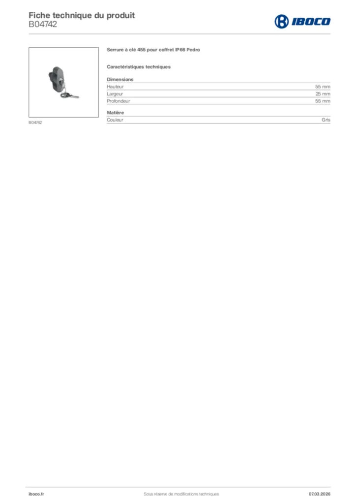 Image Iboco Fiche technique du produit B04742 | Hager France