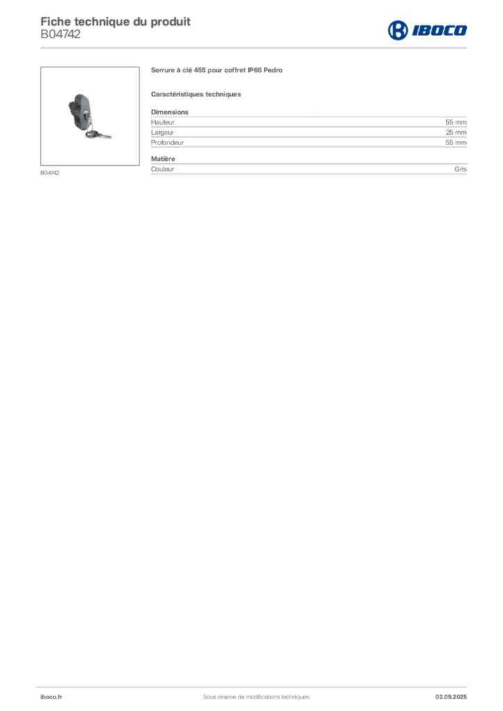 Image Iboco Fiche technique du produit B04742 | Hager France