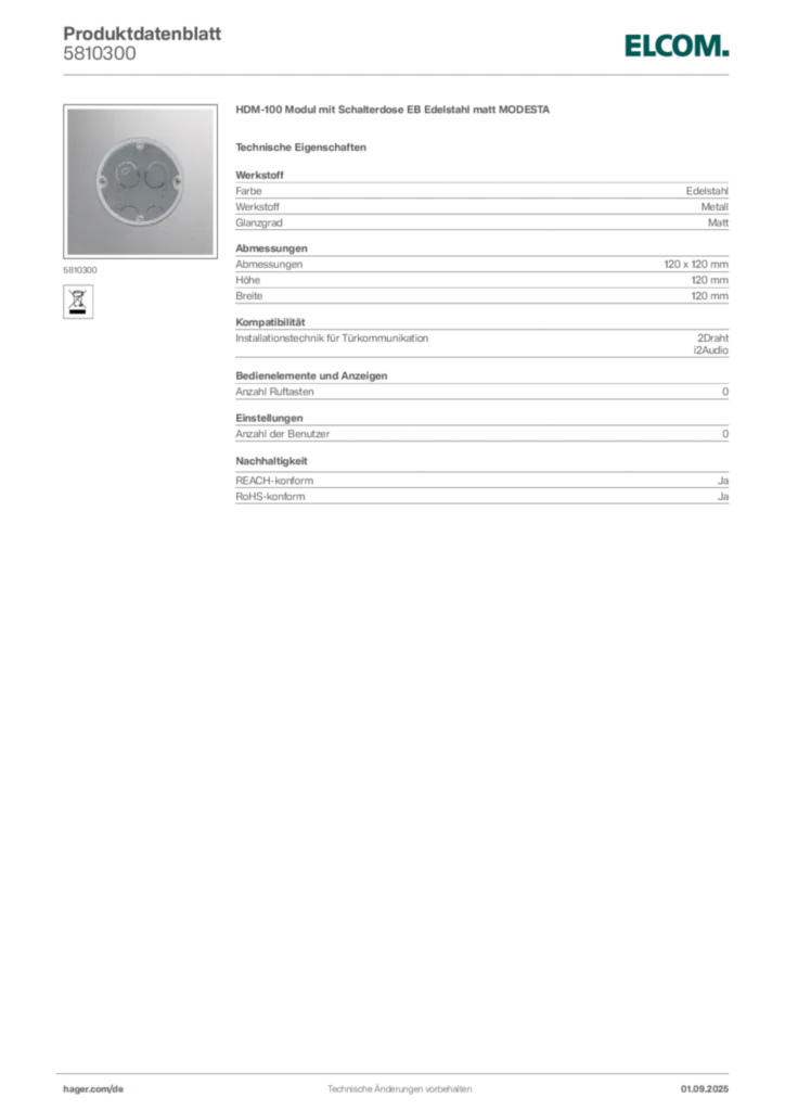 Elcom Produktdatenblatt 5810300