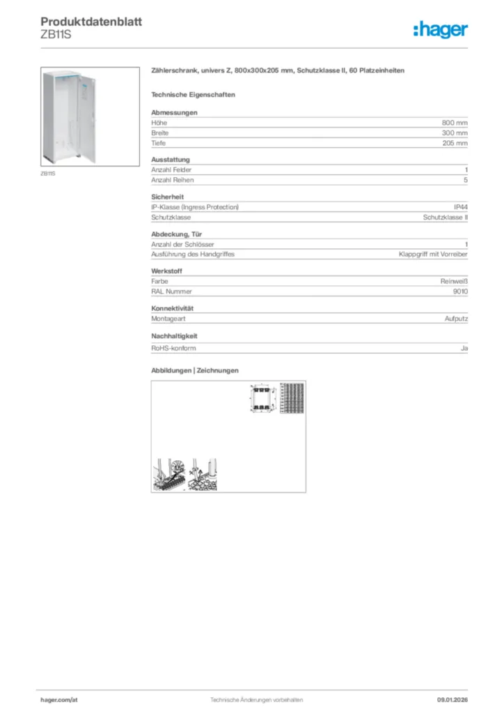 Bild Hager Produktdatenblatt ZB11S | Hager Deutschland