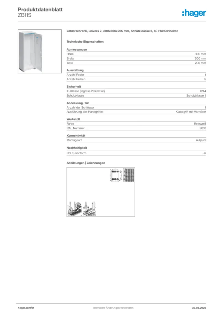 Bild Hager Produktdatenblatt ZB11S | Hager Deutschland