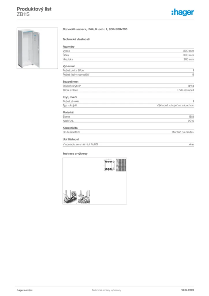 Obrázek Hager Product data sheet ZB11S | Hager