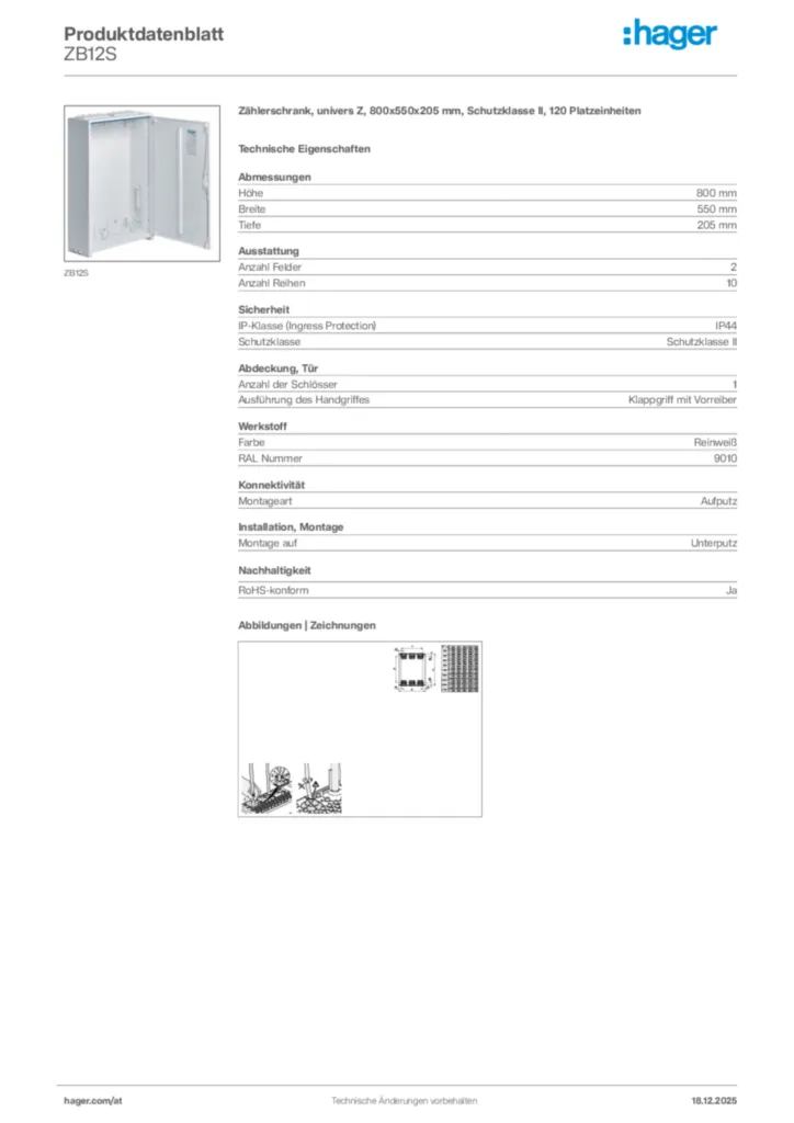 Bild Hager Produktdatenblatt ZB12S | Hager Deutschland