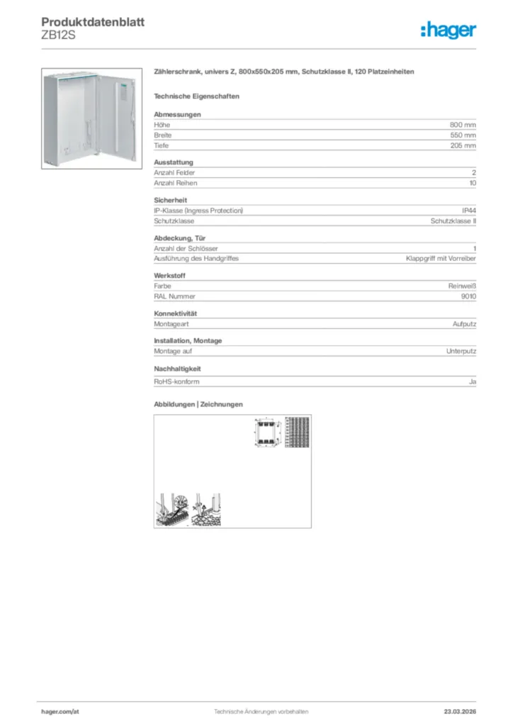 Bild Hager Produktdatenblatt ZB12S | Hager Deutschland