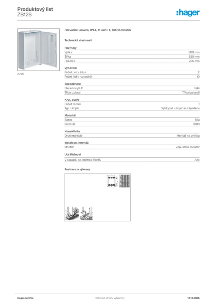 Obrázek Hager Produktový list ZB12S | Hager