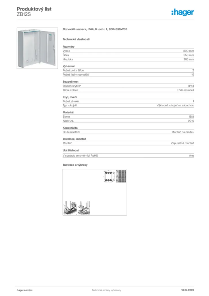 Obrázek Hager Product data sheet ZB12S | Hager