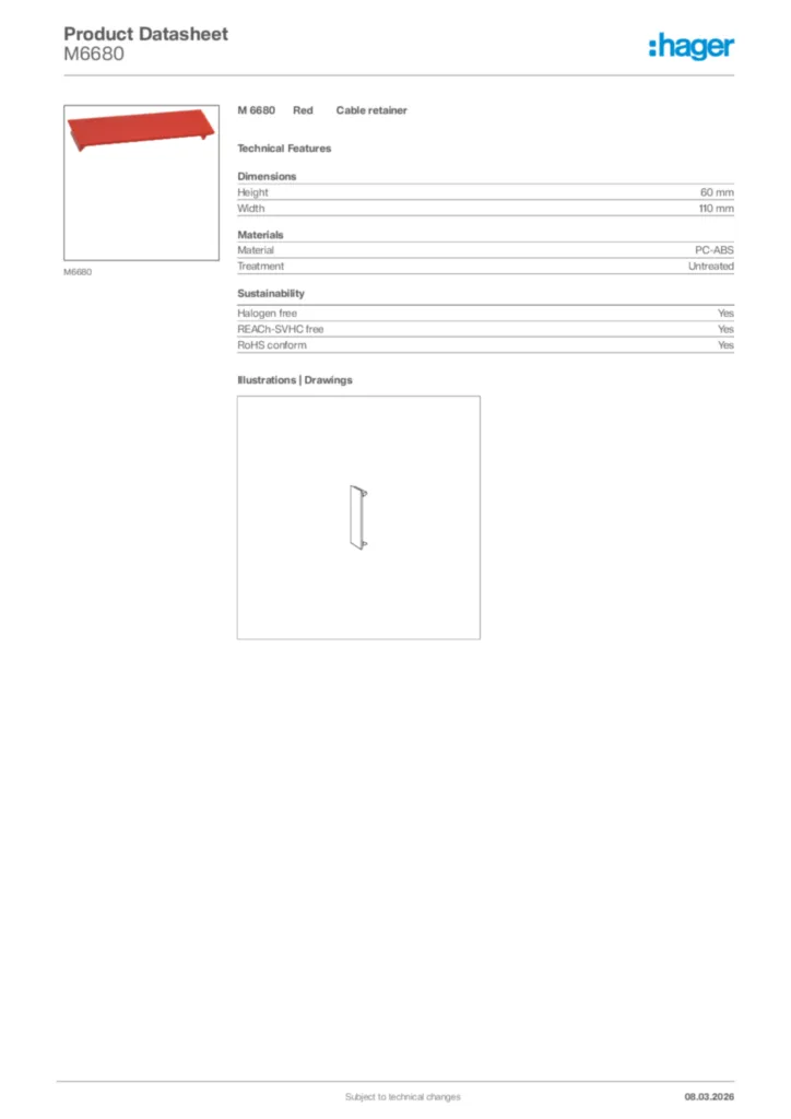 Image Hager Product data sheet M6680  | Hager Africa