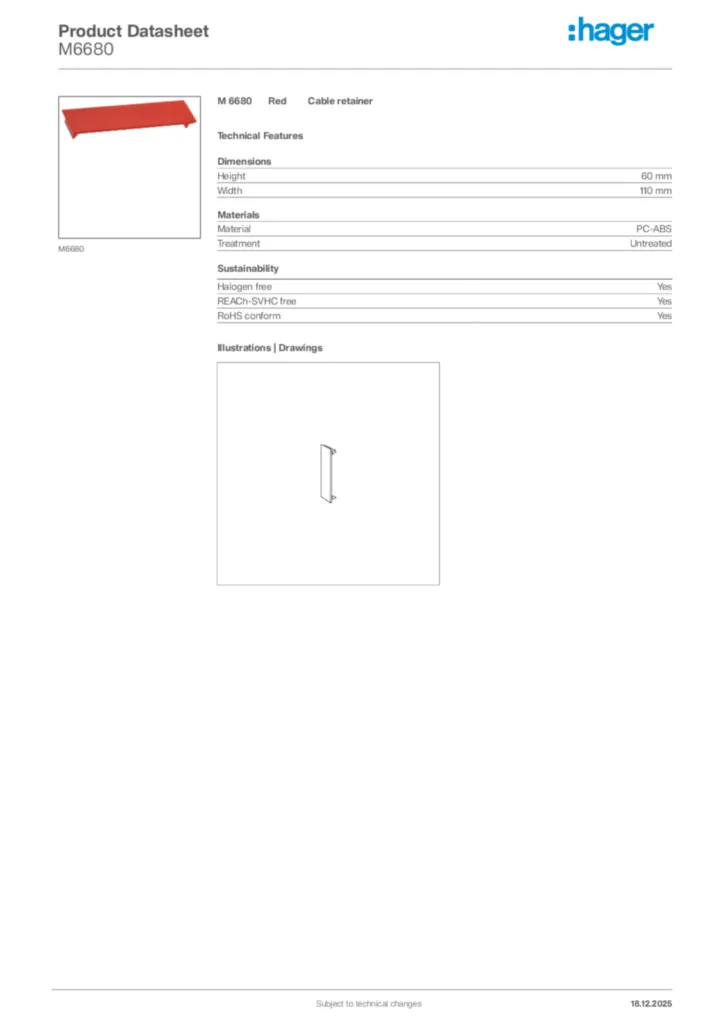 Image Hager Product data sheet M6680  | Hager Africa