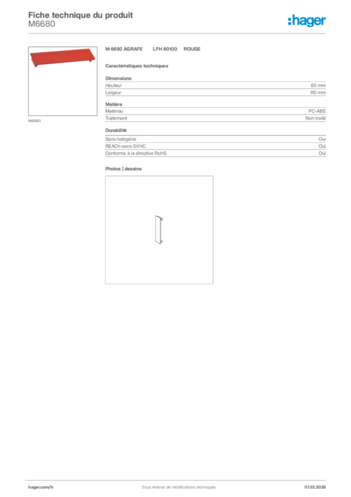 Image Hager Fiche technique du produit M6680 | Hager France