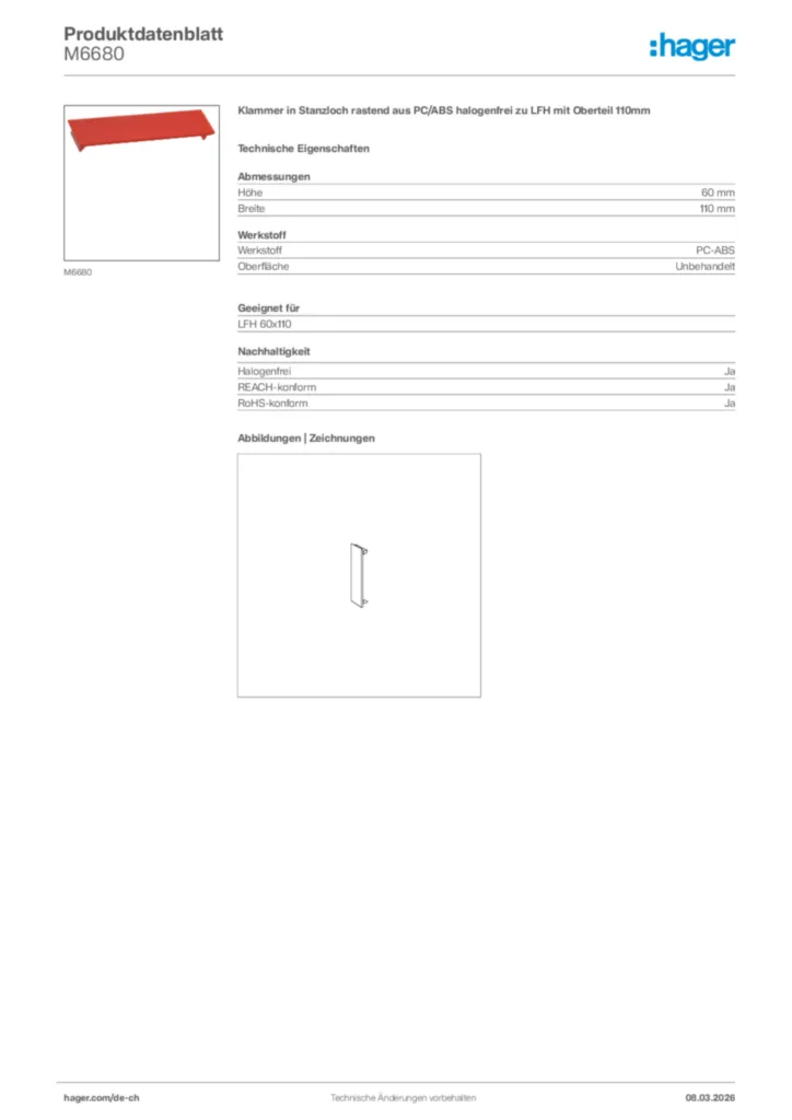 Bild Hager Produktdatenblatt M6680 | Hager Schweiz