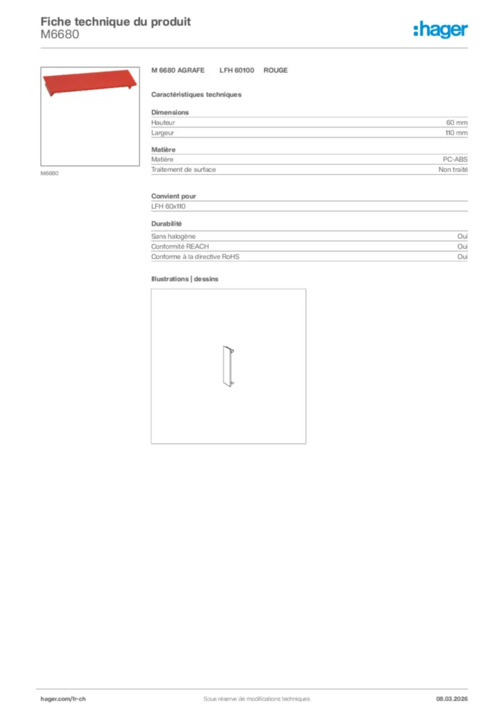 Image Hager Fiche technique du produit M6680 | Hager Suisse