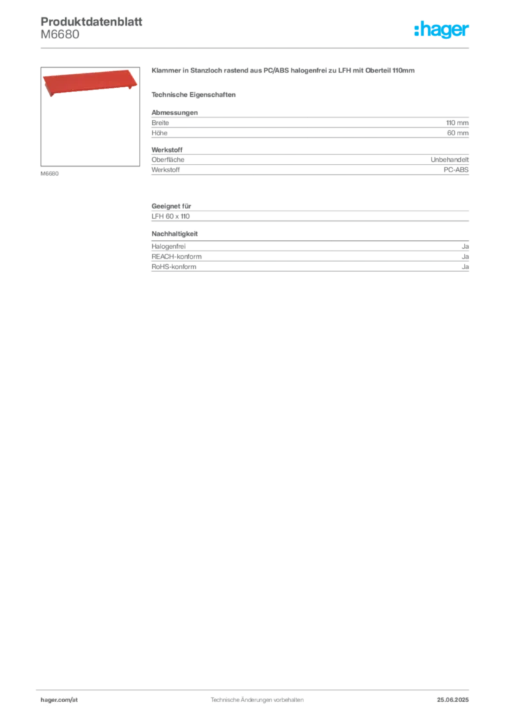 Bild Hager Produktdatenblatt M6680 | Hager Deutschland