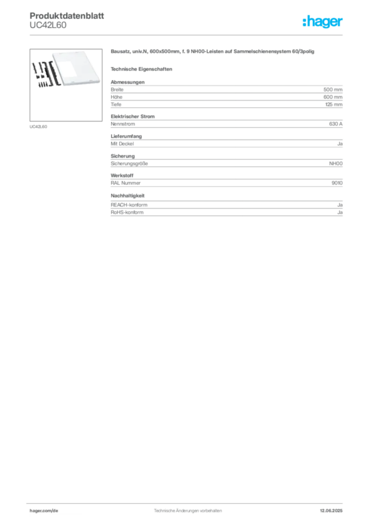Hager Produktdatenblatt UC42L60