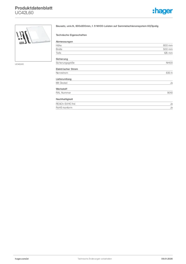 Bild Hager Produktdatenblatt UC42L60 | Hager Deutschland