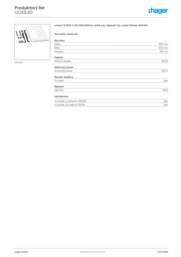 Obrázek Hager Product data sheet UC42L60 | Hager