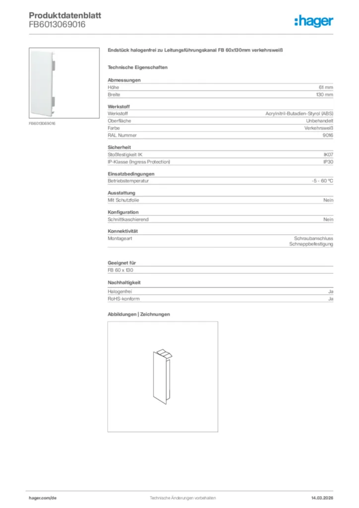 Bild Hager Produktdatenblatt FB6013069016 | Hager Deutschland