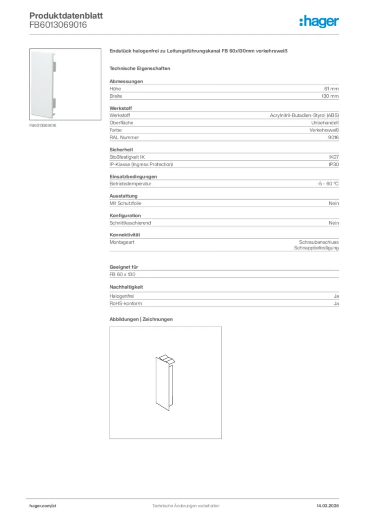 Bild Hager Produktdatenblatt FB6013069016 | Hager Deutschland