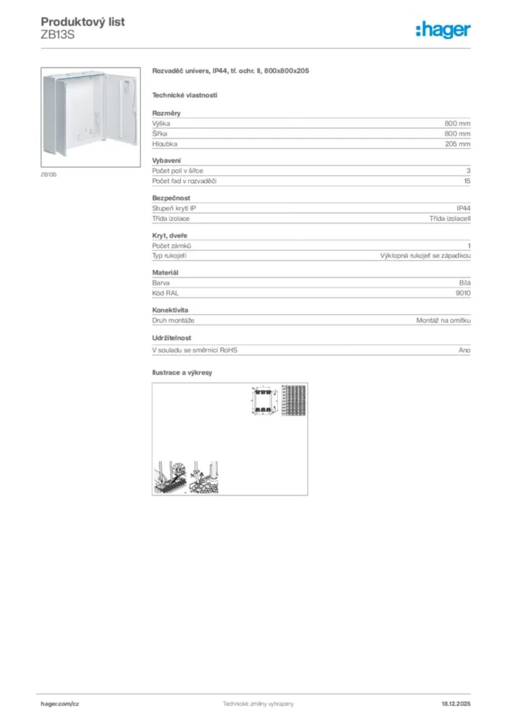 Obrázek Hager Produktový list ZB13S | Hager