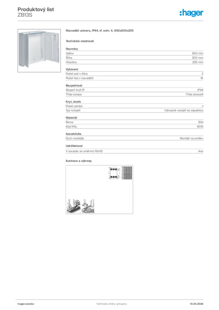 Obrázek Hager Product data sheet ZB13S | Hager