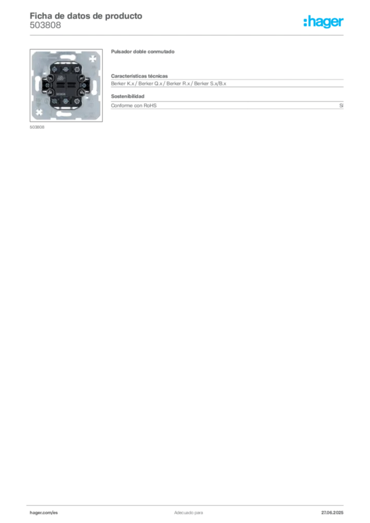 Imagen Hager Ficha de datos de producto 503808 | Hager España