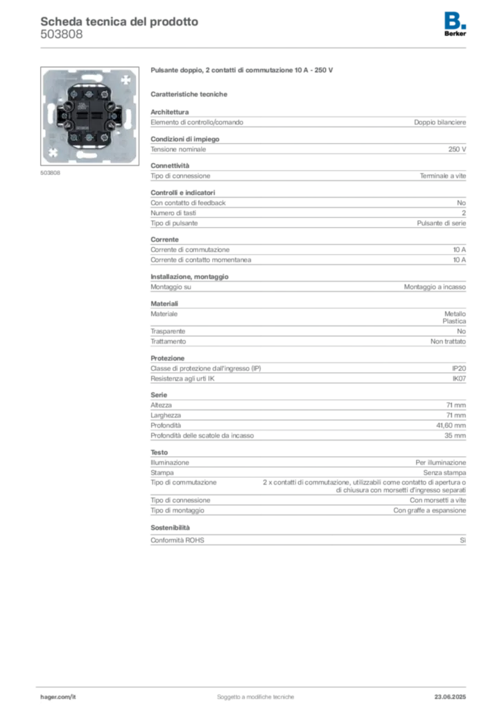 Immagine Berker Scheda tecnica del prodotto 503808 | Hager Italia