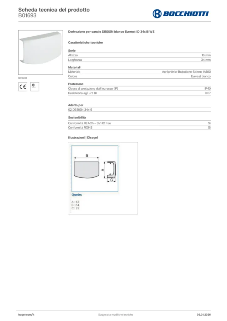 Immagine Bocchiotti Scheda tecnica del prodotto B01693 | Hager Italia