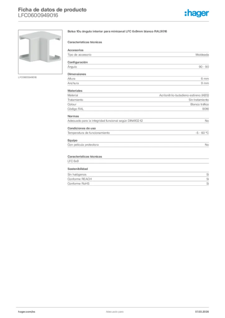 Imagen Hager Ficha de datos de producto LFC0600949016 | Hager España