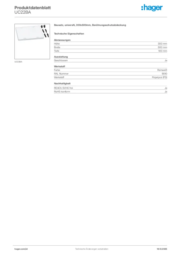 Bild Hager Produktdatenblatt UC22BA | Hager Deutschland