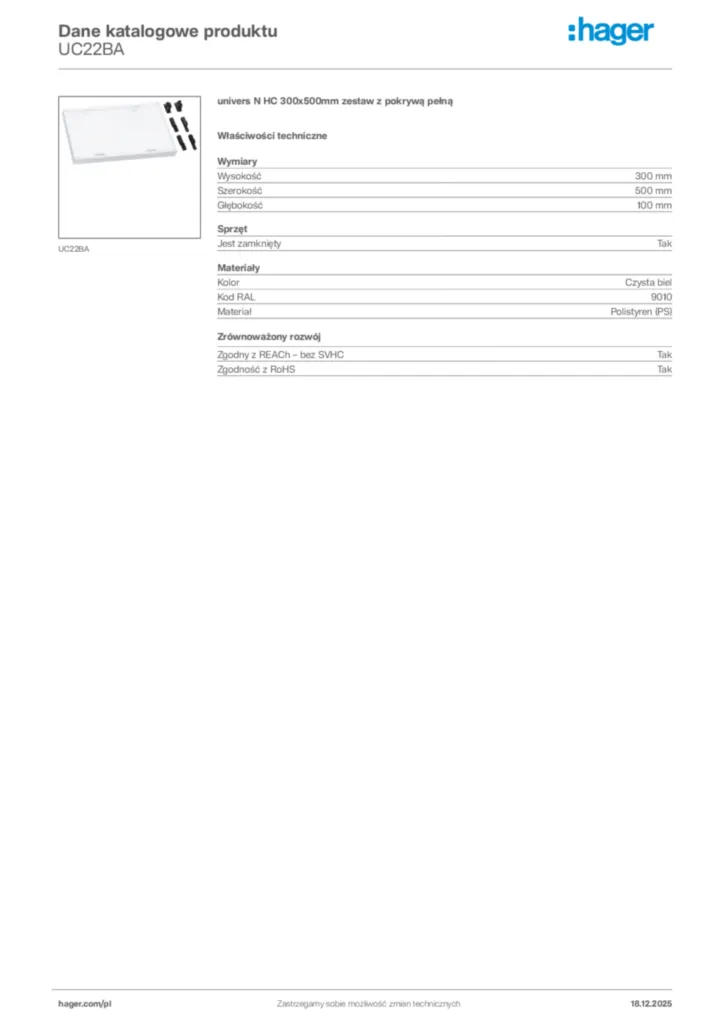 Zdjęcie Hager Karta katalogowa UC22BA | Hager Polska