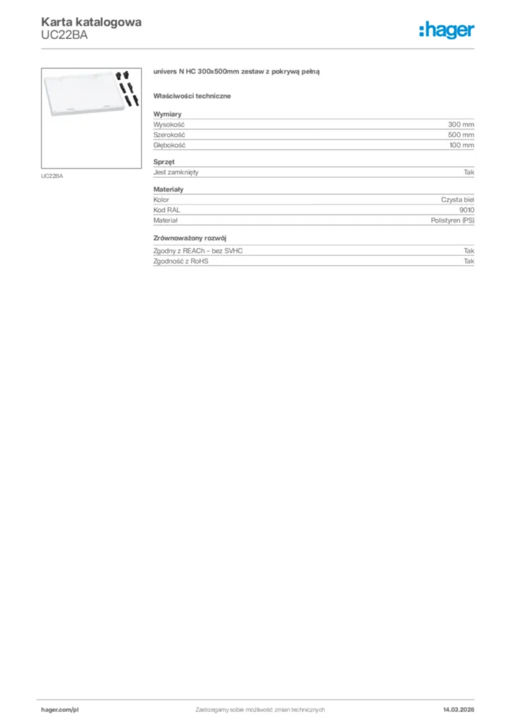 Zdjęcie Hager Karta katalogowa UC22BA | Hager Polska