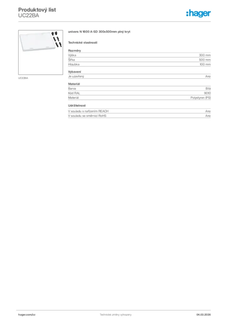 Obrázek Hager Product data sheet UC22BA | Hager