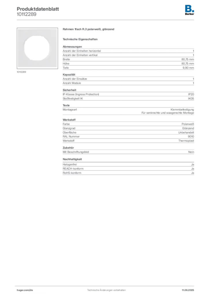 Bild Berker Produktdatenblatt 10112289 | Hager Deutschland
