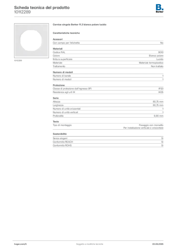 Immagine Berker Scheda tecnica del prodotto 10112289 | Hager Italia