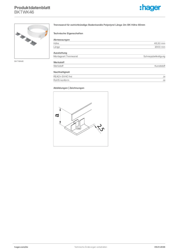 Bild Hager Produktdatenblatt BKTWK46 | Hager Deutschland