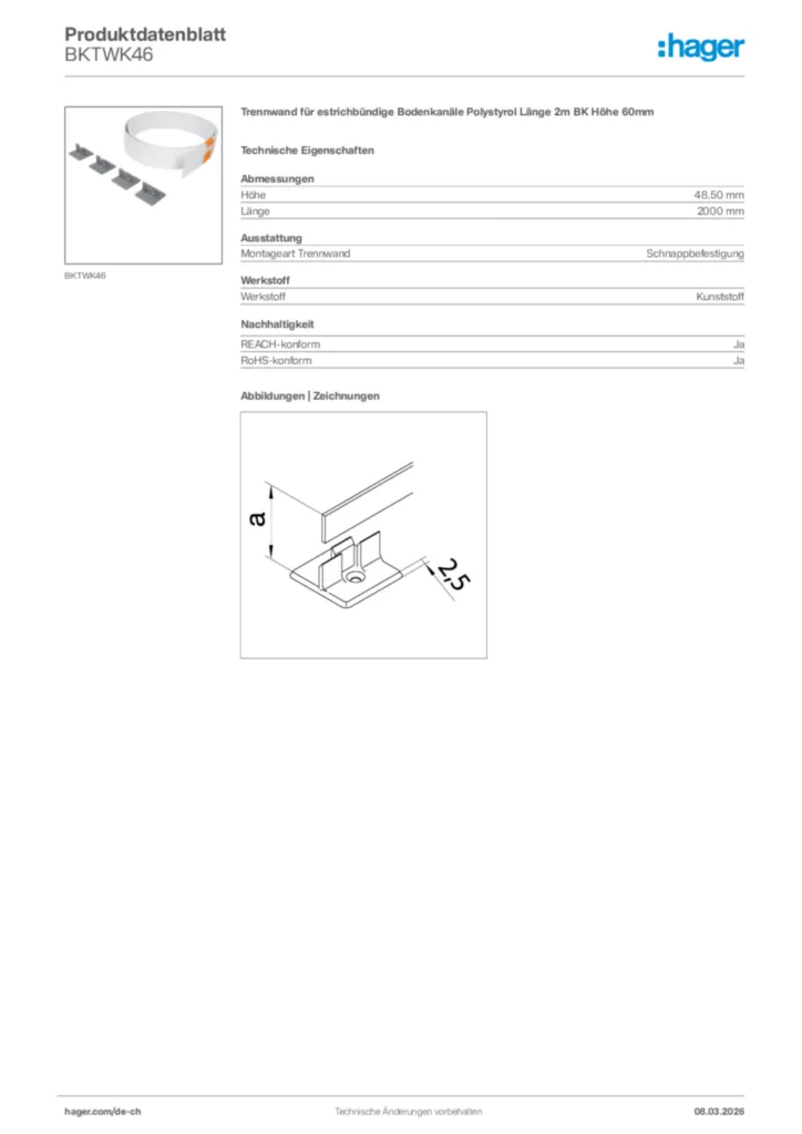 Bild Hager Produktdatenblatt BKTWK46 | Hager Schweiz