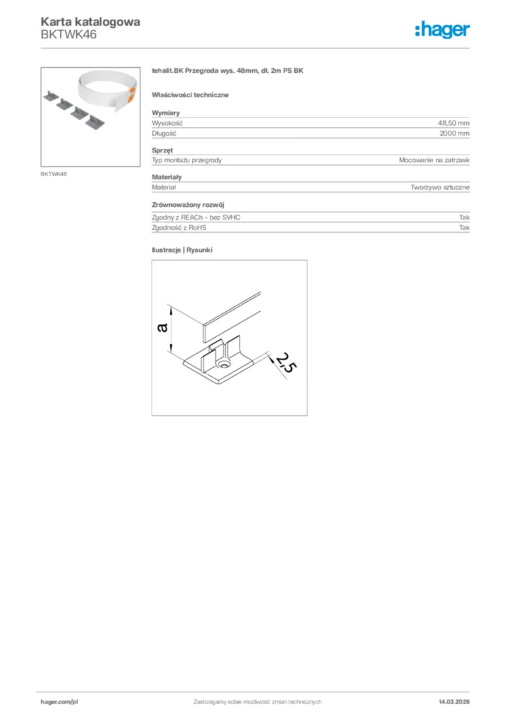 Zdjęcie Hager Karta katalogowa BKTWK46 | Hager Polska