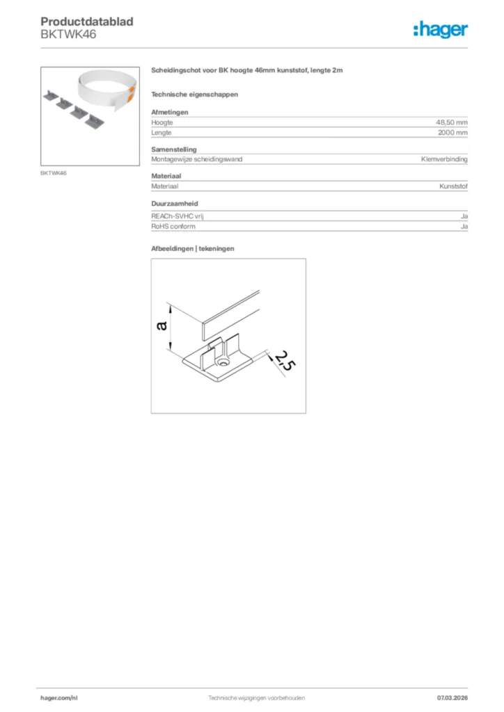 Afbeelding Hager Productdatablad BKTWK46 | Hager Nederland