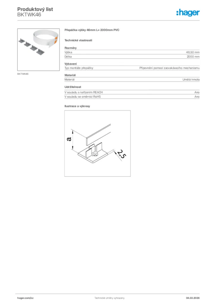 Obrázek Hager Product data sheet BKTWK46 | Hager