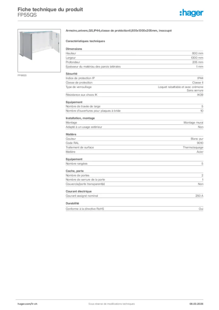 Image Hager Fiche technique du produit FP55QS | Hager Suisse
