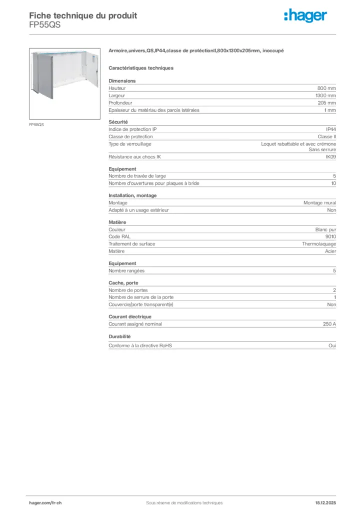 Image Hager Fiche technique du produit FP55QS | Hager Suisse