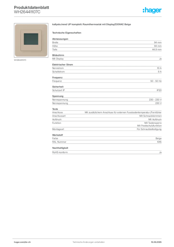 Bild Hager Produktdatenblatt WH26441107C | Hager Schweiz